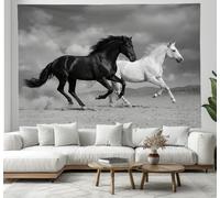 DLERFLOVR Galloping Horses Wall Tapestry Dark Clouds Covered The Desert Wall Hanging Tapestries Dark Gray Posters Art Print for Bedroom Living Room Party TV Backdrop Decor, 150x100 cm