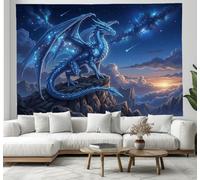 DLERFLOVR Giant Dragon Peak Wall Tapestry Meteor Night View Wall Hanging Tapestries Royal Blue Posters Art Print for Bedroom Living Room Party TV Backdrop Decor, 150x100 cm