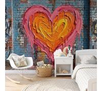 DLERFLOVR Graffiti Heart Brick Wall Murals 200x140cm Mural Wallpaper Pop Art Wall Art Large Format Digital Print for Bedroom Living Room Tv Background Decoration, Bright Pink