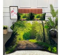 DLERFLOVR Green Forest Coverless Duvet Set with 2 Pillowcases, 240x260cm Bedding Set with Muddy Trails Pattern, Lightweight and Warm, All Seasons Emerald Green