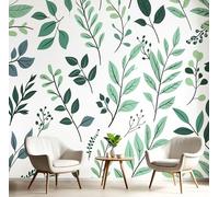 DLERFLOVR Hand Drawn Leaves Wallpaper 350x256cm - Cute Line Plants Wall Mural Green Photo Wallpaper Silk Contact Paper for Living Room Bedroom TV Backdrop Hallway