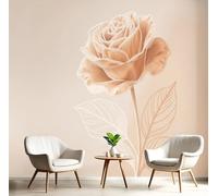 DLERFLOVR Hand-Drawn Minimalist Style Photo Wallpaper 400x280cm Silk Premium Art Print Romantic Roses Wall Mural Decoration Poster Picture Design Modern for Bedroom Living Room TV Backdrop, Peach