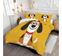 DLERFLOVR Happy Hound Coverless Duvet King Lightweight and Warm Bedding Children'S Book Illustrations Down Alternative with Pillow Shams for All Seasons 230x220cm Turmeric
