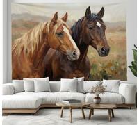 DLERFLOVR Horses Strolling On The Grass Wall Tapestry Open Fields Wall Hanging Tapestries Brown Posters Art Print for Bedroom Living Room Party TV Backdrop Decor, 230x180 cm