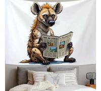 DLERFLOVR Hyena Reading The Newspaper Tapestry, Hyperrealistic Style Wall Hanging Tapestries Brown Wall Art for Bedroom Living Room Dorm Aesthetic Decor, 100x75 cm
