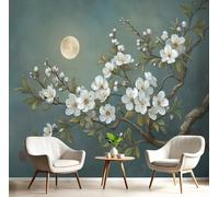 DLERFLOVR Ink Painting Style Photo Wallpaper 200x140cm Silk Premium Art Print Ancient Plum Tree Branches Wall Mural Decoration Poster Picture Design Modern for Bedroom Living Room TV Backdrop, Green