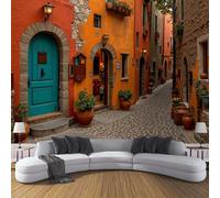 DLERFLOVR Italian Streets Photo Wallpaper Retro Rural Architecture Wall Mural Silk Wall Décor Art Large Poster Picture Design Modern for Living Room Bedroom Dorm Décor 350x256cm - Orange