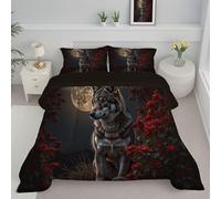 DLERFLOVR King Coverless Duvet, Reversible Coverless Duvet Majestic Wolf Washable Quilt Forest Flowers Lightweight Down Alternative Comforter Bed Set with Pillowcases for All Season, Grey