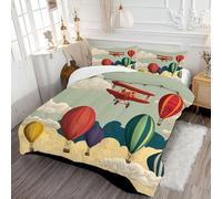 DLERFLOVR King Duvet - Cartoon Hot Air Balloon Coverless Duvet - All Seasons Children'S Room Decoration Duvet- Quilt with Pillowcases - Lightweight Washable Comforter 230x220cm Light Green