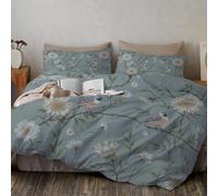 DLERFLOVR King Duvet Cover Sets, Comfy Breathable Birds On Branches Bedding Set Ultrasoft Reversible Traditional Floral And Bird Patterns Quilt Cover Non Iron with Pillowcases, 230x220cm Gray-Green