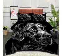 DLERFLOVR King Duvet - Labrador Retriever Coverless Duvet - All Seasons Black And White Portrait Duvet- Quilt with Pillowcases - Lightweight Washable Comforter 230x220cm Black