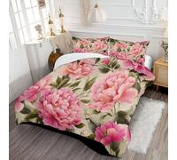 DLERFLOVR King Duvet - Retro Peony Coverless Duvet - All Seasons Country Style Duvet- Quilt with Pillowcases - Lightweight Washable Comforter 230x220cm Pink
