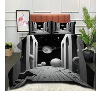 DLERFLOVR King Duvet Set, Soft Planetary Satellites Coverless Duvet with 2 Pillowcases, Empty Room Down Alternative Bedding Quilted Comforter Sets for All Seasons, 230x220cm Dark Gray