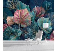 DLERFLOVR Leaf Texture 3D Silk Wall Mural Luxury Plants Photo Wallpaper Poster Picture Design for Living Room Kids' Bedroom & Home Interiors, 200x140cm, Navy Blue