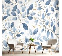 DLERFLOVR Leaves and Branches Wallpaper 350x256cm - Pastoral Style Wall Mural Blue Photo Wallpaper Silk Contact Paper for Living Room Bedroom TV Backdrop Hallway