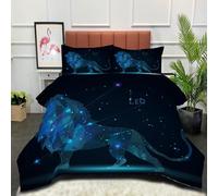 DLERFLOVR Leo Coverless Duvet 135x200cm All Seasons Quilt Geometric Animals Coverless Bedding Set Lightweight Comfort Duvets with Pillowcases, Indigo