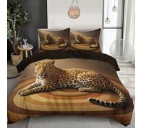 DLERFLOVR Leopard Portrait Duvet Cover Set Super King Bedding Set Soft Cozy Realistic Style Quilt Cover Theme Bedroom Decor for Kids Boys Girls Adults, 260x220cm Brown