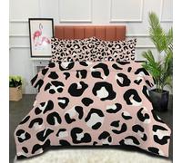 DLERFLOVR Leopard Print Coverless Duvet 230x220cm All Seasons Quilt Simple Style Coverless Bedding Set Lightweight Comfort Duvets with Pillowcases, Pink