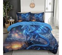 DLERFLOVR Lightning Dragon King Duvet Cover Set, 230x220cm Ultra Soft Reversible Bedding Set with Pillowcases, Fantasy Starry Sky Quilt Bed Cover with Zipper Closure, Dark Blue