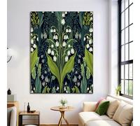 DLERFLOVR Lily Of The Valley Canvas Wall Art, Retro Style Pictures Artwork No Framed Prints Painting for Living Room Bedroom Kitchen Office, 50 x 70 cm, Sage Green