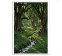 DLERFLOVR Lush Forest Stream Bathroom Wall Art, 50x70cm Canvas Picture Painting Realistic Nature Aesthetic Room Decor Wall Decor for Restroom WC, No Frame Moss Green