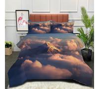 DLERFLOVR Majestic Mountains Coverless Duvet Super King Lightweight and Warm Bedding National Geographic Style Down Alternative with Pillow Shams for All Seasons 240x260cm Blue