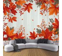 DLERFLOVR Maple Leaf Board Photo Wallpaper Autumn Theme Wall Mural Silk Wall Décor Art Poster Picture Design for Living Room Bedroom Dorm Décor 150x105cm, Reddish-Brown