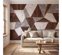 DLERFLOVR Marble Wood Grain Wall Murals 300x210cm Mural Wallpaper Light Luxury Geometry Wall Art Large Format Digital Print for Bedroom Living Room Tv Background Wall Decoration, Walnut Wood Color