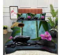 DLERFLOVR Meditation In The Bamboo Forest Coverless Duvet Super King Lightweight and Warm Bedding Spa Theme Down Alternative with Pillow Shams for All Seasons 240x260cm Dark Green