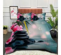 DLERFLOVR Meditation Pebbles Coverless Duvet King Spa Theme Quilt Comforter Lightweight and Warm Bedding Sets with 2 Pillow Sham for All-Season 230x220cm Blue-Green