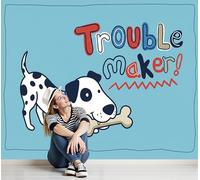 DLERFLOVR Mischievous Dog Wall Murals, 300x210cm Dalmatian Photo Wallpaper Silk Wall Covering 3D Effect Poster Picture for Living Room Bedroom Office Wall Decoration, Light Blue