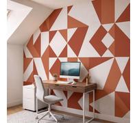 DLERFLOVR Modern Abstract Geometry Panoramic Wallpaper Mural, 300x210cm | Silk Wall Poster Triangle Square Photo Wallpaper Wall Mural Decoration for Bedroom Living Room Dining Rooms, Terracotta