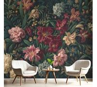 DLERFLOVR Mysterious Flower Cluster Wall Mural, Retro Floral Photos Wallpapers Silk Wall Mural Interior Design Decor Wall Sticker for Bedroom Living Room Corridor, 350x256cm, Green