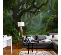 DLERFLOVR Mysterious Forest Wall Mural, Moss-Covered Towering Trees Photos Wallpapers Silk Wall Mural Interior Design Decor Wall Sticker for Bedroom Living Room Corridor, 450x315cm, Green Moss