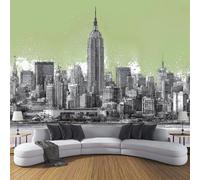 DLERFLOVR New York City Skyline Photo Wallpaper Urban Architecture Wall Mural Decoration Bean Green Poster Picture Design Wall Covering for Living Room, Bedroom, Office, Tv Background, 300x210cm