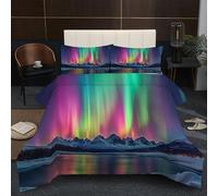 DLERFLOVR Northern Lights Coverless Duvet Double Snow Mountain Range Quilt Comforter Lightweight and Warm Bedding Sets with 2 Pillow Sham for All-Season 200x200cm Multicolor