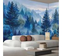 DLERFLOVR Outline of Pine Trees in The Mist Photo Wallpaper Forest Scenery Wall Mural Silk Wall Décor Art Large Poster Picture Design Modern for Living Room Bedroom Dorm Décor 400x280cm - Dark Blue