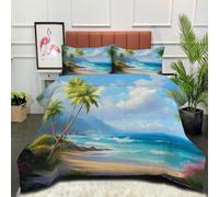 DLERFLOVR Palm Trees On The Sea Coverless Duvet King, Washable Tropical Beach Coverless Duvets Camping Sleepovers Travel Duvet Super Soft Comfy Duvets with Pillowcase 230x220cm Light Blue
