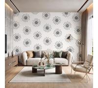 DLERFLOVR Panoramic Minimalist Botanical Style Wallpaper Murals, Silk Art Print | Daisy Photo Wallpaper, 3D Effect Wall Covering for Living Room Feature Wall, Dining Room, Bedroom, 450x315cm