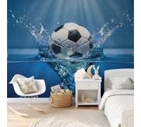 DLERFLOVR Panoramic Realistic Sports Photography Wallpaper Murals, Silk Art Print | Football Splash Photo Wallpaper, 3D Effect Wall Covering for Living Room, Dining Room, Bedroom, 350x256cm