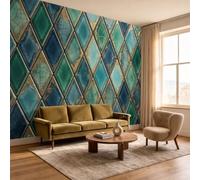 DLERFLOVR Panoramic Retro Mosaic Wallpaper Murals, Silk Art Print | Diamond-Shaped Tiles Photo Wallpaper, 3D Effect Wall Covering for Living Room, Dining Room, Bedroom, 400x280cm