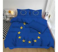 DLERFLOVR Patriotism Single Duvet Cover Set, 135x200cm 2 Pcs Eu Flag Reversible Quilt Covers Ultra Soft Easy Care Bedding Sets with Pillowcases, Indigo
