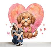 DLERFLOVR Pet Theme Wall Murals, 350x256cm Love Puppy Photo Wallpaper Silk Wall Covering 3D Effect Poster Picture for Living Room Bedroom Office Wall Decoration, Coral