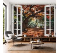 DLERFLOVR Photo Wallpaper Autumn Forest Scenery 200x140cm 3D Effect Wall Mural Ancient Red Maple Tree Silk Art Print Decoration Poster Picture for Living Room, Bedroom Office Wall Decor, Caramel Red