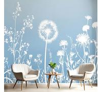 DLERFLOVR Photo Wallpaper Dandelions and Grass 400x280cm - Silk Premium Art Print Wildflower Sticker Style Wall Mural Decoration XXL Poster Picture Design for Living Room Bedroom, Light Blue