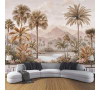 DLERFLOVR Photo Wallpaper Exotic 3D Effect Panoramic Mural Tropical Mountain Lakes Wall Paper for Bedroom, Living Room, Restaurant, Cafe Fireplace Wall Decoration, 250x175cm Rice Palm