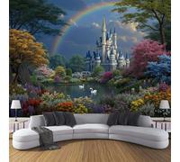 DLERFLOVR Photo Wallpaper Fairy Tale Style 3D Effect Panoramic Mural Dream Garden Castle Wall Paper for Bedroom, Living Room, Restaurant, Cafe Fireplace Wall Decoration, 200x140cm Dark Blue