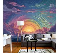 DLERFLOVR Photo Wallpaper Fantasy Art 3D Effect Panoramic Mural Retro Rainbow Sky Wall Paper for Bedroom, Living Room, Restaurant, Cafe Fireplace Wall Decoration, 200x140cm Blue-Green
