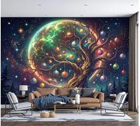 DLERFLOVR Photo Wallpaper Fantasy Nebula 3D Effect Panoramic Mural Wishing Tree Under The Stars Wall Paper for Bedroom, Living Room, Restaurant, Cafe Fireplace Wall Decoration, 200x140cm Blue-Purple
