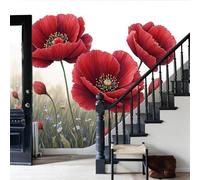 DLERFLOVR Photo Wallpaper Field Watercolor Painting, 250x175cm Wall Mural Poppy Poster Picture Design Artwork Background Wall Decoration for Living Room Bedroom TV Backdrop, Red